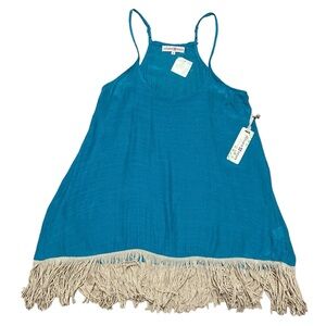 Altar’d State Oversized Camisole Women’s S Teal Blouse Fringe Top Cover Up Shirt
